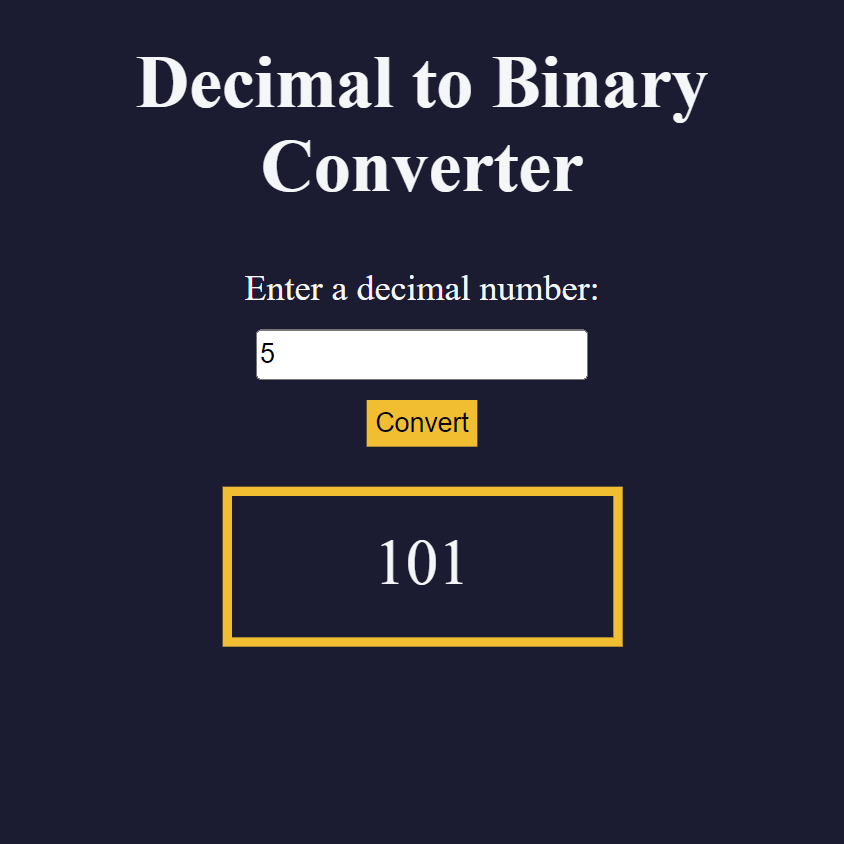 Decimal to Binary Converter Project Screenshot.